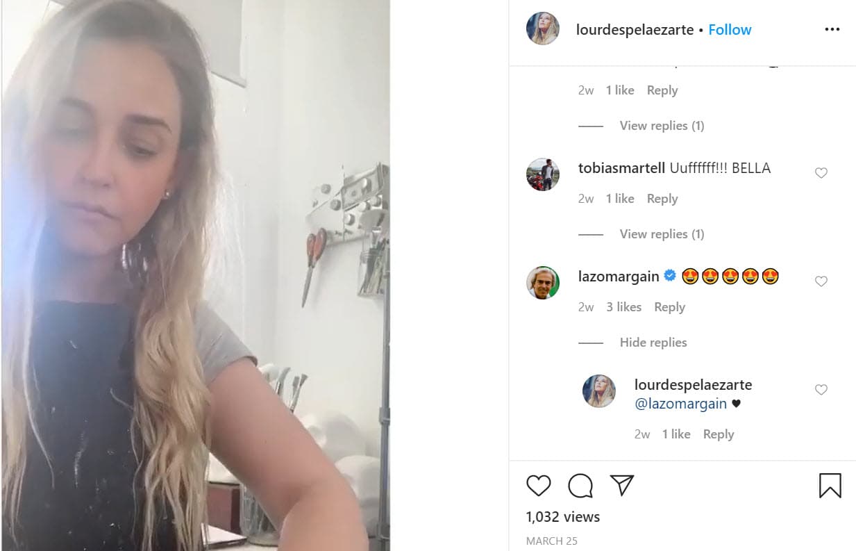 Justo en 
<b><a href="https://www.instagram.com/p/B-K_T0Tl6J8/" target="_blank">un video </a></b>que ella publicó realizando un proyecto artístico, también ocurrió un intercambio de mucho amor entre ambos. 
<br>