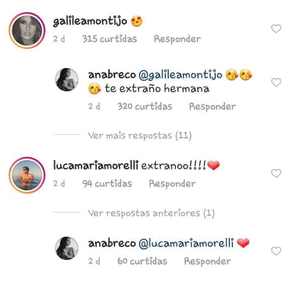 A las reacciones también se sumaron Galilea Montijo, así como Luca Morelli, otro de los etiquetados en la publicación de Ana Brenda y hermano de Alessandro.