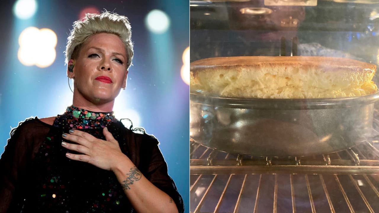 La cantante
<b>Pink</b> se aventó a hacerle un cheescake a su familia, pero la mezcla se infló demasiado y fue un desastre.