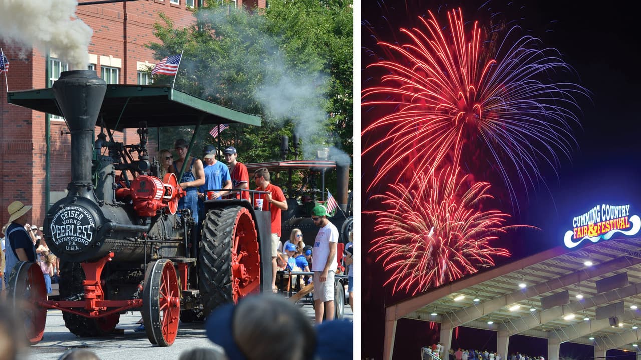 Desfile anual Thomas-Mashburn Steam Engine. Comenzará a las 10:00am.
<br>Fuegos artificiales será a las 9:30pm. En 235 Castleberry Road). El estacionamiento disponible en Forsyth Central High School, Otwell Middle School, and Cumming Elementary School.
<br>
<br>Para más información: www.facebook.com/CummingCityHall