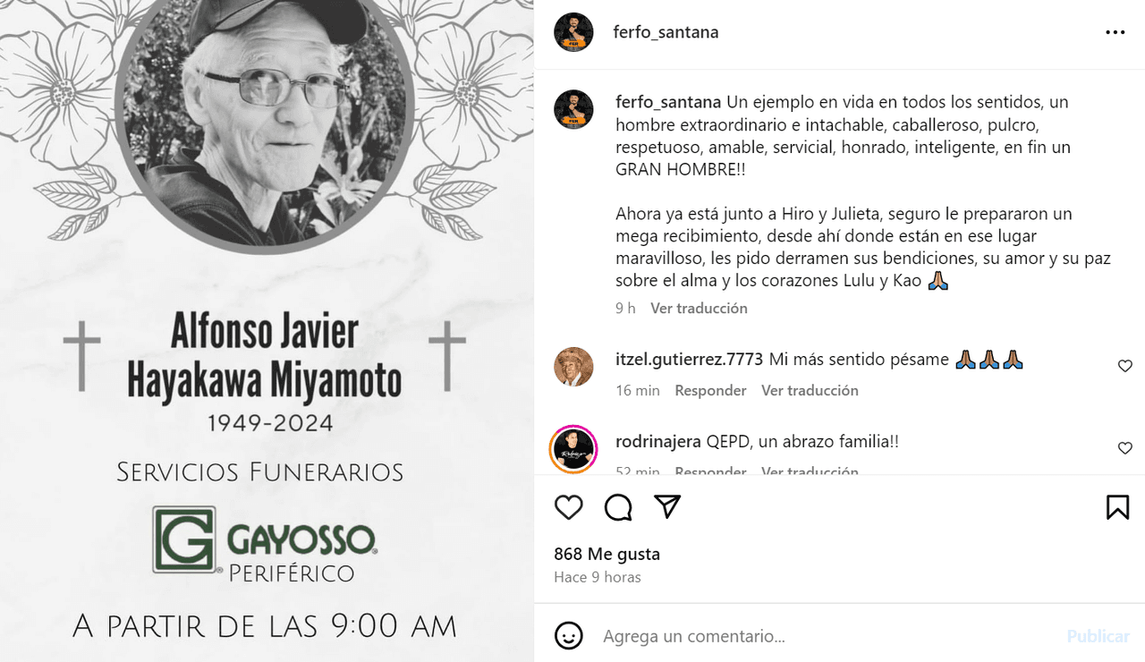 Viudo de Hiromi se despide del papá de la cantante