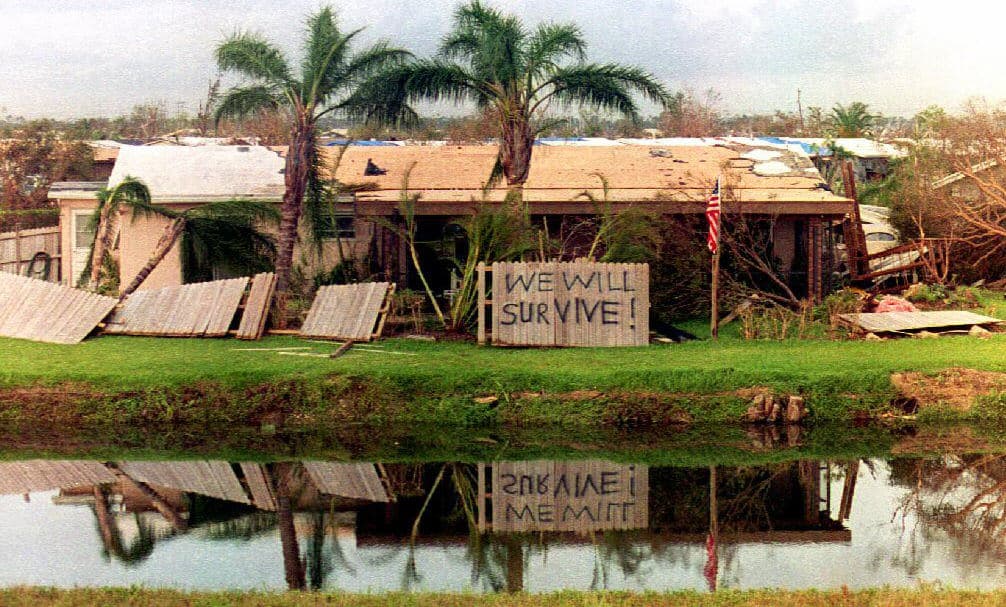 A home in the wake of Hurricane Andrew.