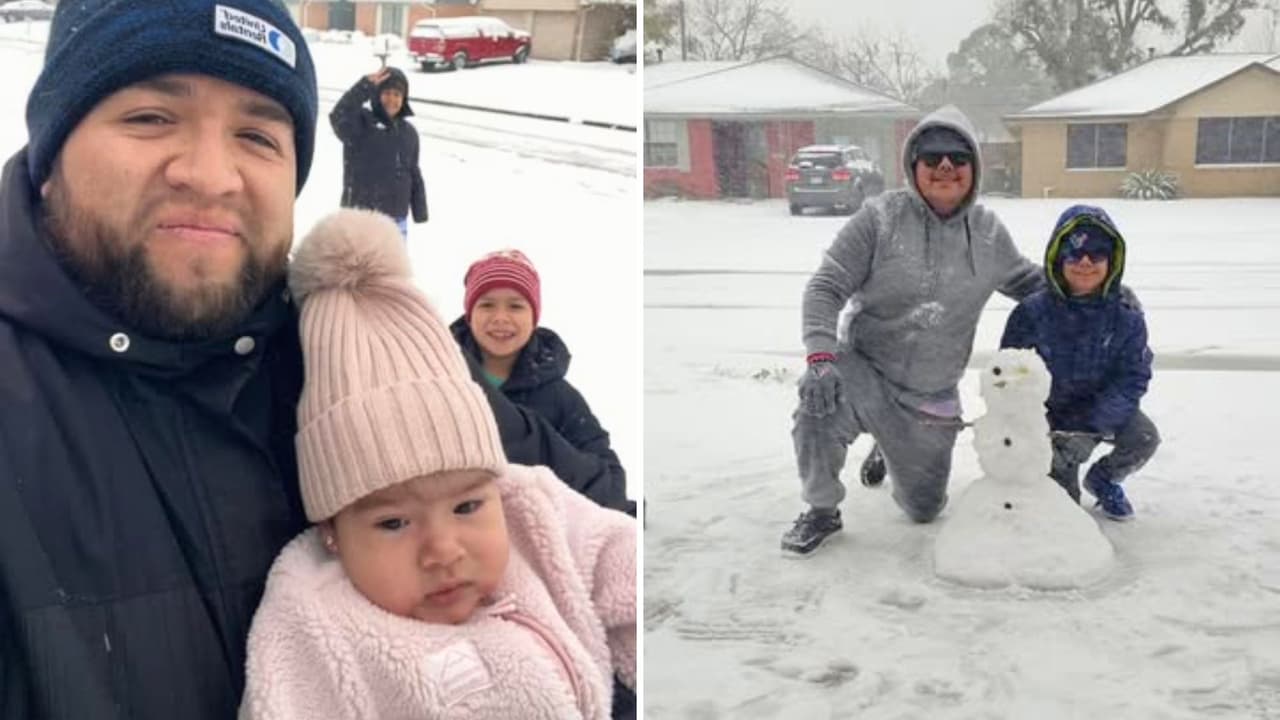 Gerardo Ibarra abrigó muy bien a sus hijos y salió a jugar con ellos, inmortalizando el momento con una foto para el recuerdo. Por su parte, los hijos de María López, llenos de emoción, construyeron un muñeco de nieve en Pasadena. ¡La nevada trajo alegría para toda la familia!