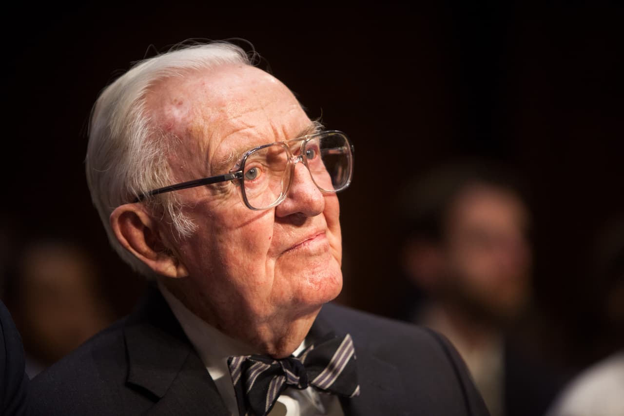 WASHINGTON, DC - APRIL 30: Former Supreme Court Justice John Paul Stevens testifies before the Senate Committee on Campaign Finance on Capitol Hill April 30, 2014 in Washington, DC. Stevens is testifying on a hearing entitled "Dollars and Sense: How Undisclosed Money and Post-McCutcheon Campaign Finance Will Affect 2014 and Beyond". (Photo by Allison Shelley/Getty Images)