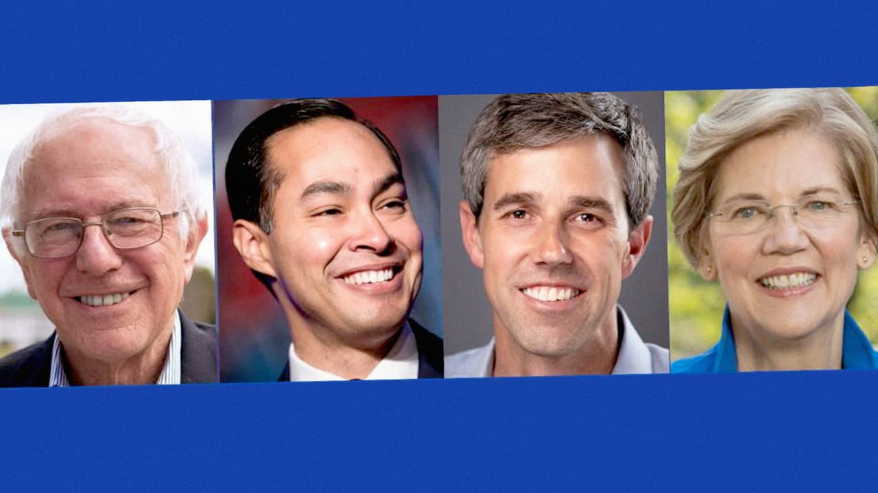 Candidatos demócratas que participarán en el foro Lulac-Univision: Sanders, Castro, O'Rourke, Warren.