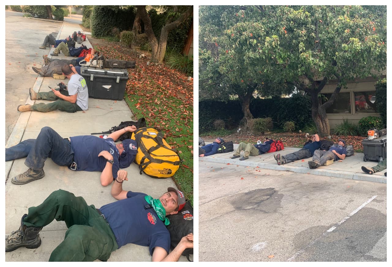 Bomberos de Texas descansan tras 24 horas de trabajo batallando los incendios de California