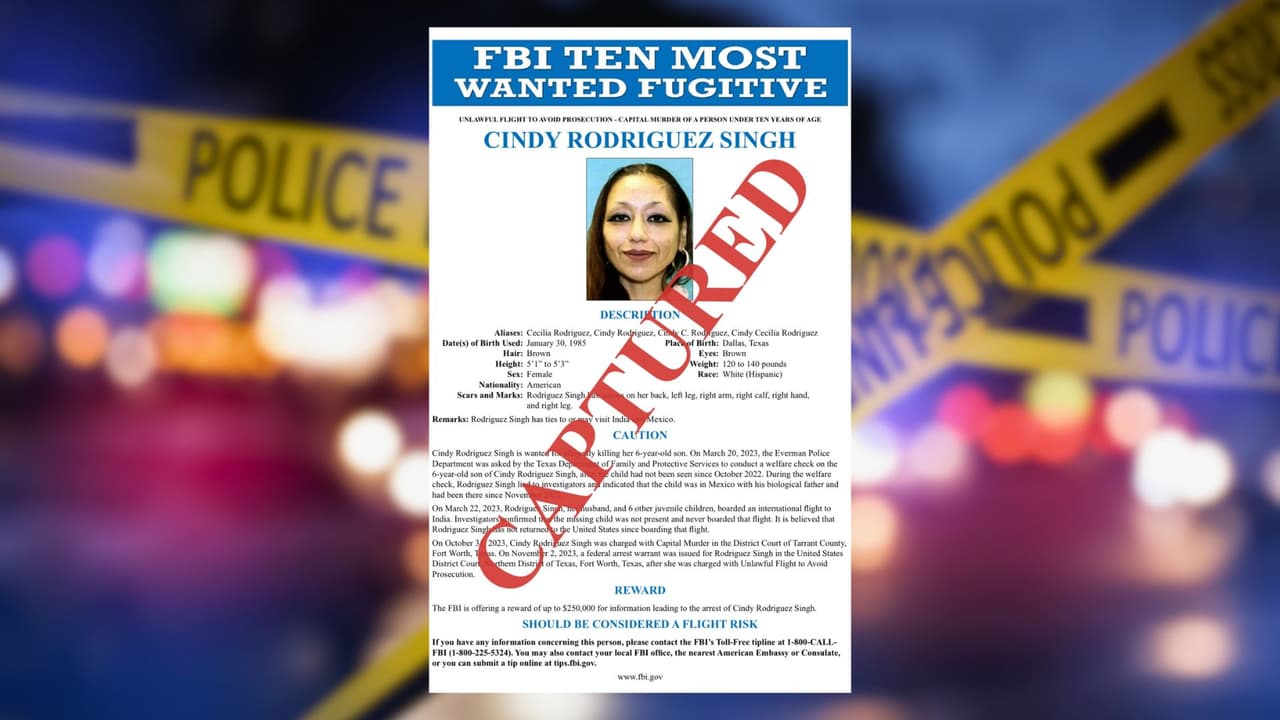 Con esta imagen, de la ficha de Cindy Rodríguez Singh como una de las “Diez fugitivas más buscadas”, el FBI anunció su captura.