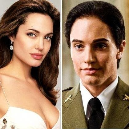 Angelina Jolie caracterizada de hombre.