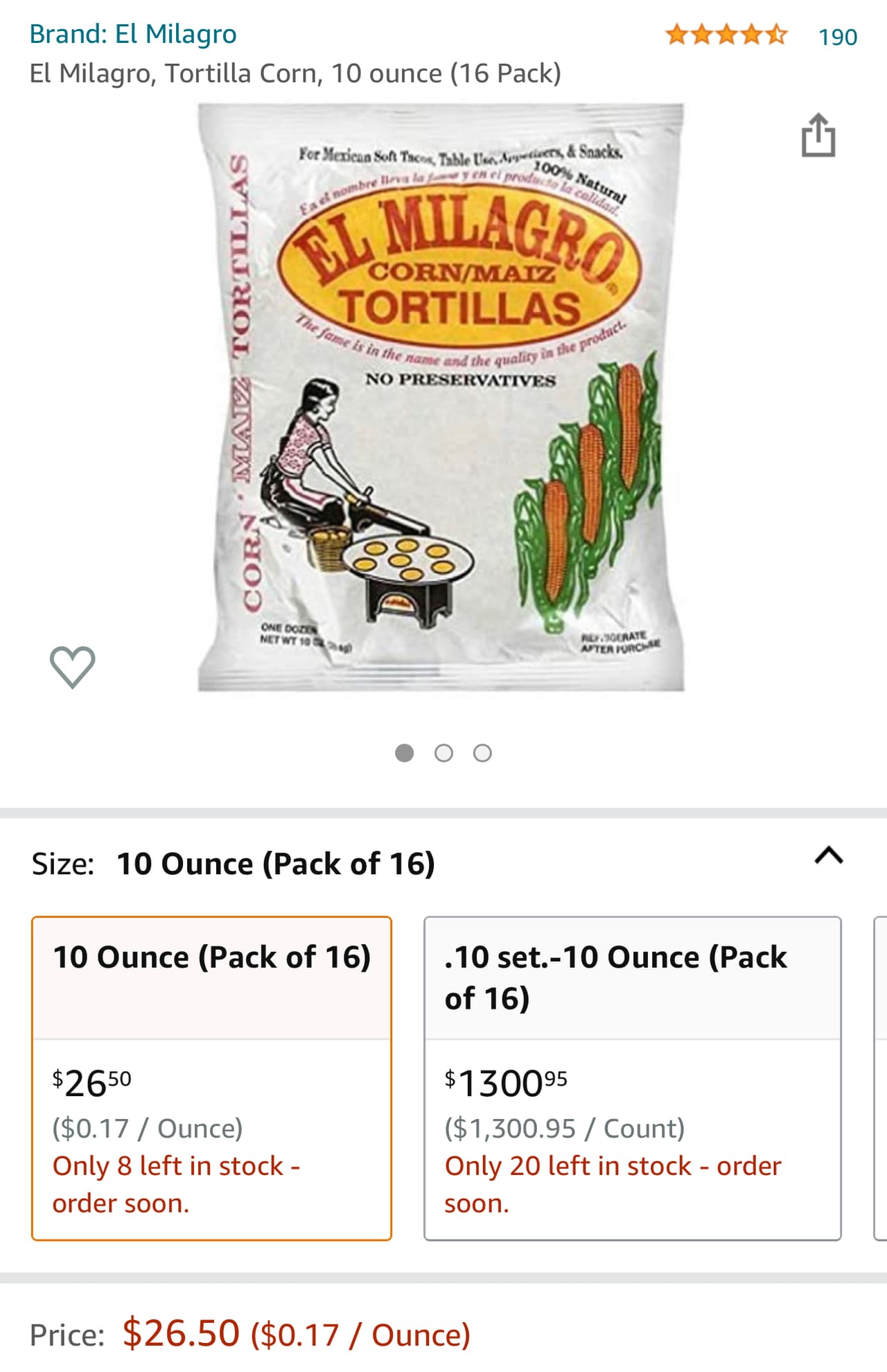 En la plataforma de Jeff Bezos se venden 16 tortillas a $26.