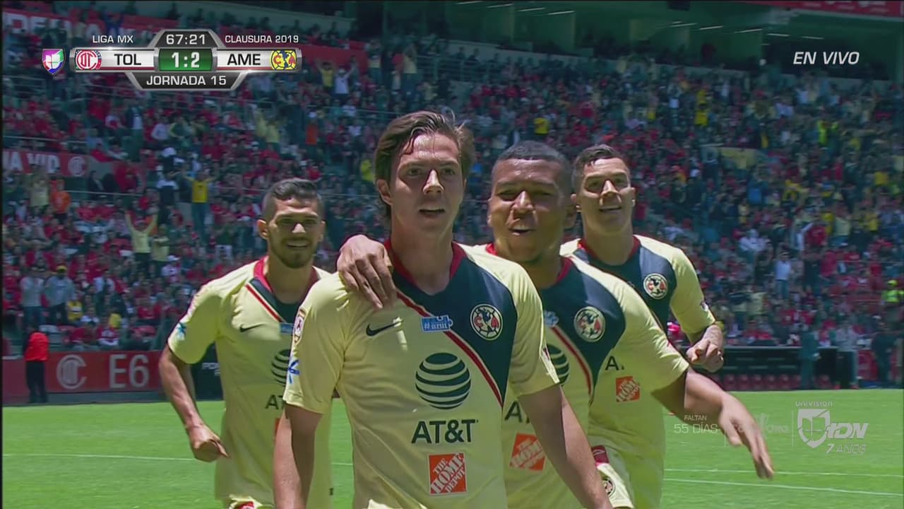 Autogol del Toluca y el América ya lo gana 1-2