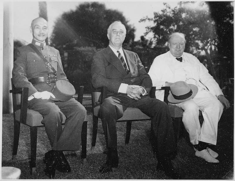Roosevelt con Chian Kai-Shek y Wiston Churchill.
