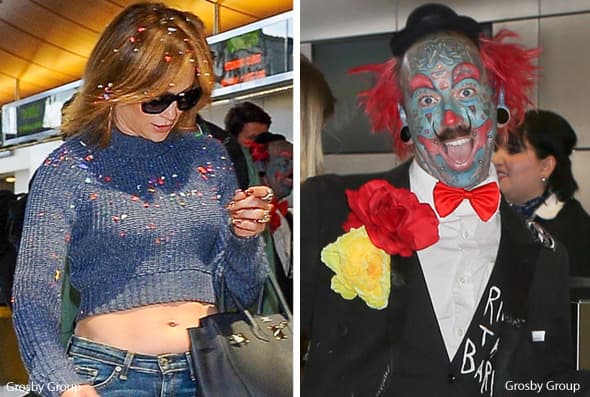 Parece que a JLo no le gustan nada los payasos... la cantante fue recibida con un puño de confeti en la cara por el payaso Richie the Barber.