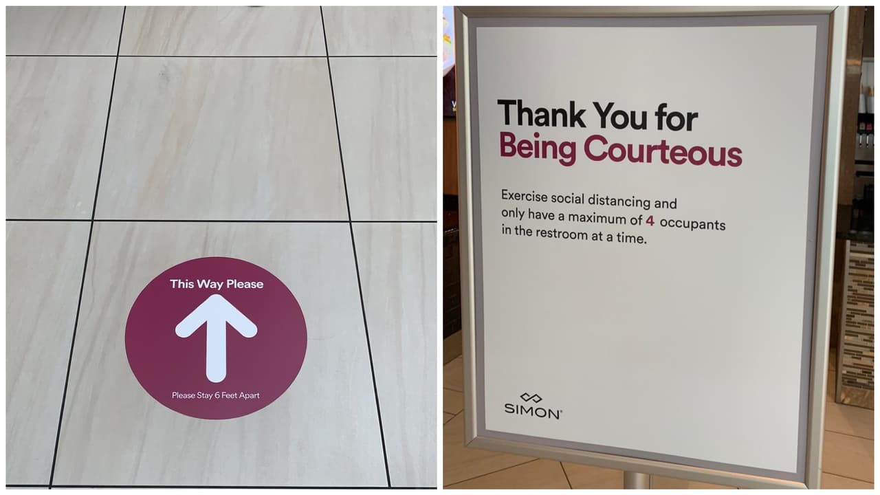 En los centros comerciales, marcaron lel piso con la dirección en la que los clientes deben caminar y pidieron en anuncios ser cortés con los demás mientras esperan su turno en los baños, en donde solo pueden haber 4 personas. 
<br>
