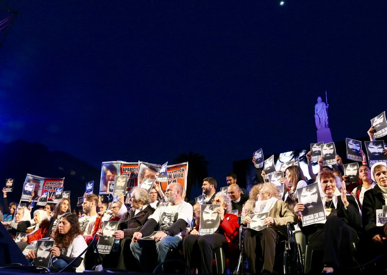 The Maldonado family is joined by mothers from the group Las Madres de la Plaza de Mayo in Buenos Aires, Sept. 1, 2017.