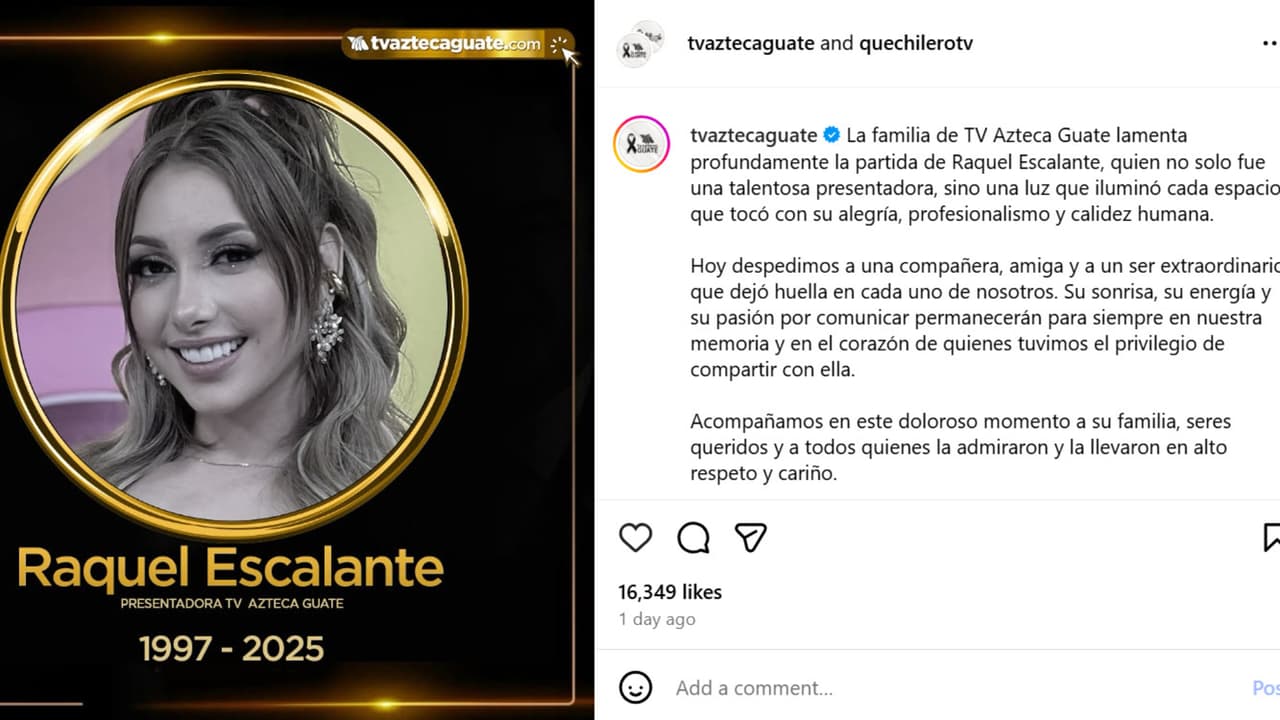 Así confirmó TV Azteca Guate la muerte de la presentadora y modelo Raquel Escalante.