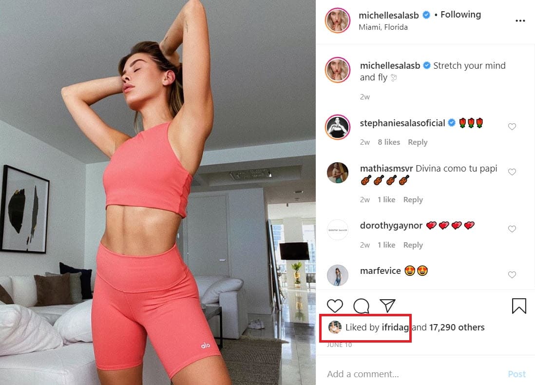 Una revisión a las fotos de este año de la hija de Stephanie Salas reveló que Frida Sofía le dio 'me gusta' a tres imágenes de la modelo entre el 8 y el 10 de junio.
<b><a href="https://www.univision.com/famosos/frida-sofia-reconecto-con-michelle-salas-la-senal-que-indicaria-una-reconciliacion-de-las-primas-video" target="_blank"> Aquí puedes ver</a></b> la historia.
<br>