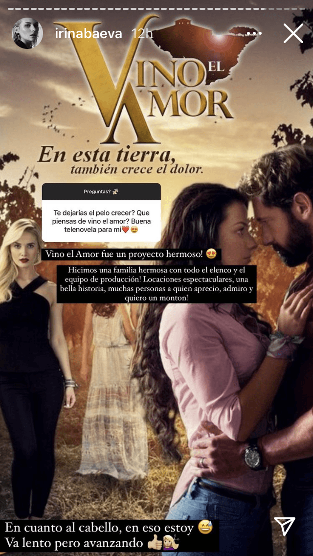 La exalumna del CEA también recordó su participación en Vino El Amor, "fue un proyecto hermoso con todo el elenco y el equipo de producción. Locaciones espectaculares, una bella historia, muchas personas a quien aprecio, admiro y quiero un montón". Añadió que está en proceso de dejarse crecer otra vez el cabello.