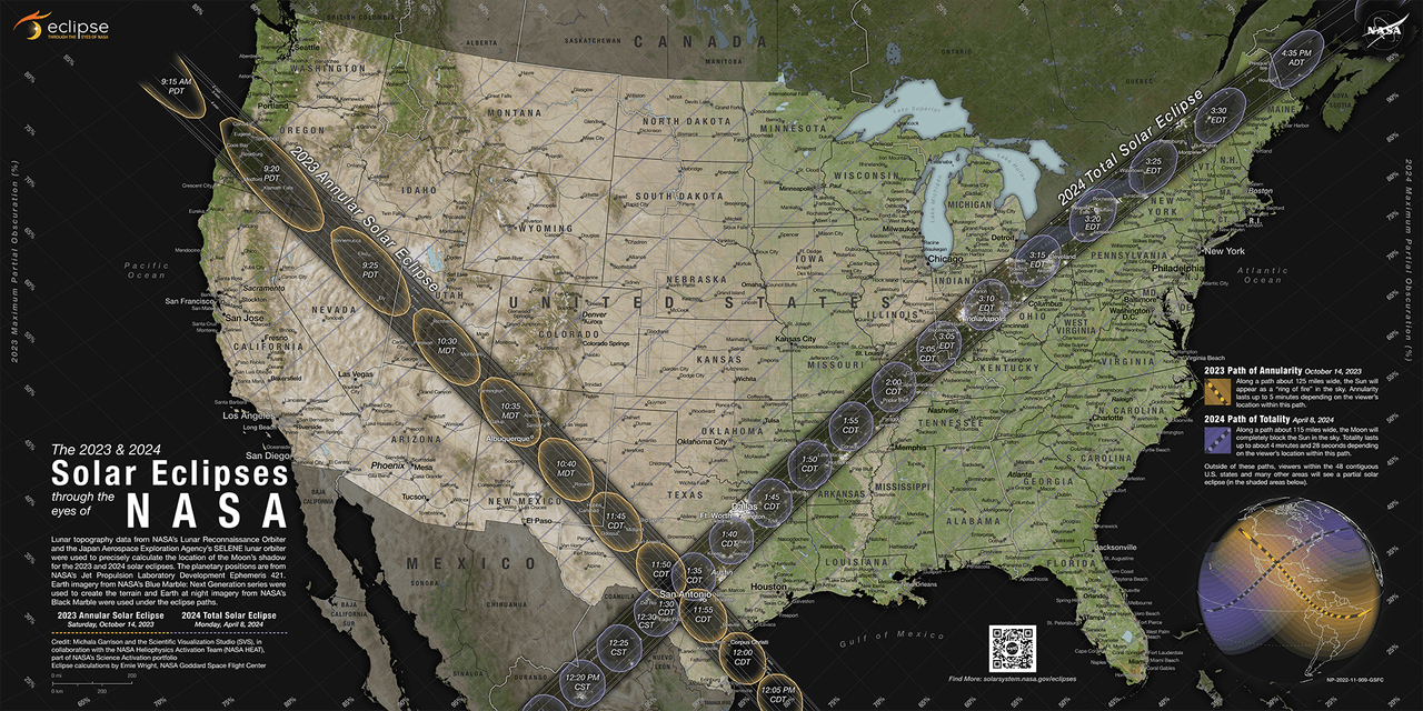 La ruta del eclipse solar total por Estados Unidos.