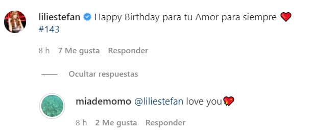 Lili Estefan lo celebró a través de Mía y ella reaccionó en la publicación.
<br>