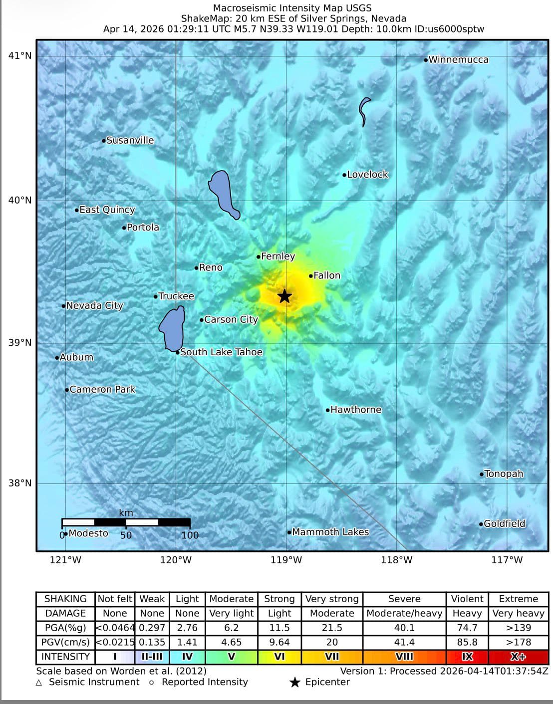 Un terremoto de magnitud 5.5 sacude el oeste de Nevada, cerca del límite con California