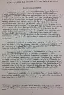 Documento de nueve páginas en el que Arpaio acepta y reconoce la conclusión del juez