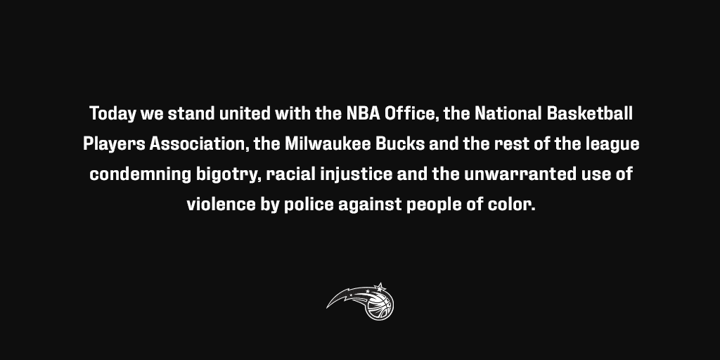 Orlando Magic | Tras el caso de Jacob Blake, estos equipos se pronunciaron en contra del racismo a través de sus cuentas de redes sociales.