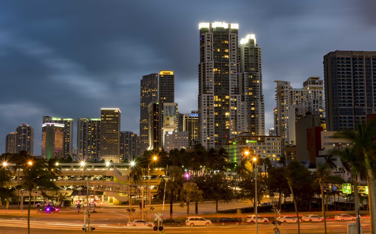 Jan 27, 2018; Miami, FL, USA; A general view of the downtown skyline of Miami prior to an NBA game between the Charlotte Hornets and the Miami Heat at American Airlines Arena. Mandatory Credit: Steve Mitchell-USA TODAY Sports