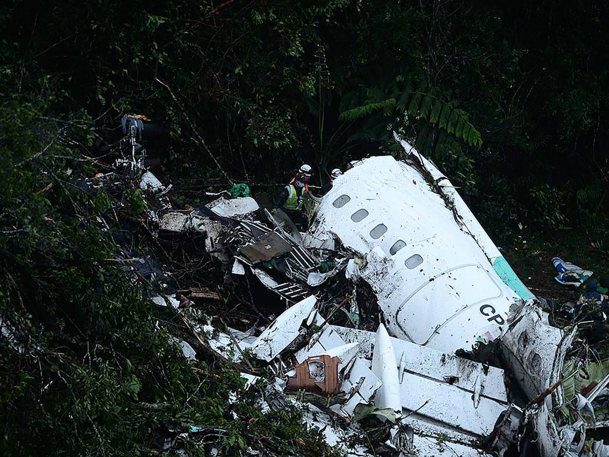 An airplane operated by LaMia Corporation SRL, carrying Brazil's Chapecoence soccer team, crashed near Medellin, Colombia after its crew radioed the control tower that the aircraft had run out of fuel. Nov 28, 2016.