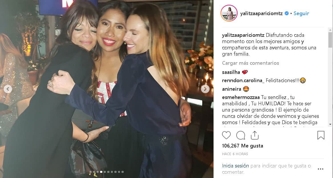 “Disfrutando cada momento con los mejores amigos y compañeros de esta aventura, somos una gran familia”, escribió la actriz en reconocimiento a todos los que detrás de cámaras hicieron posible su sueño.