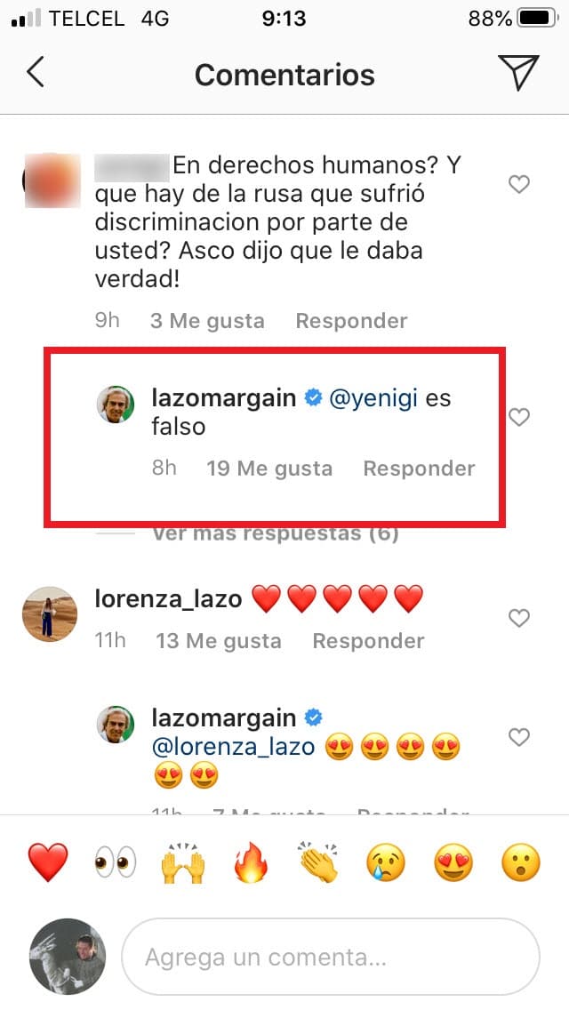En las fotos que publicó esta semana de la ceremonia del doctorado honoris causa, un usuario de Instagram le recordó el caso y Lazo contestó con un contundente 
<b>"es falso"</b>. 
<br>