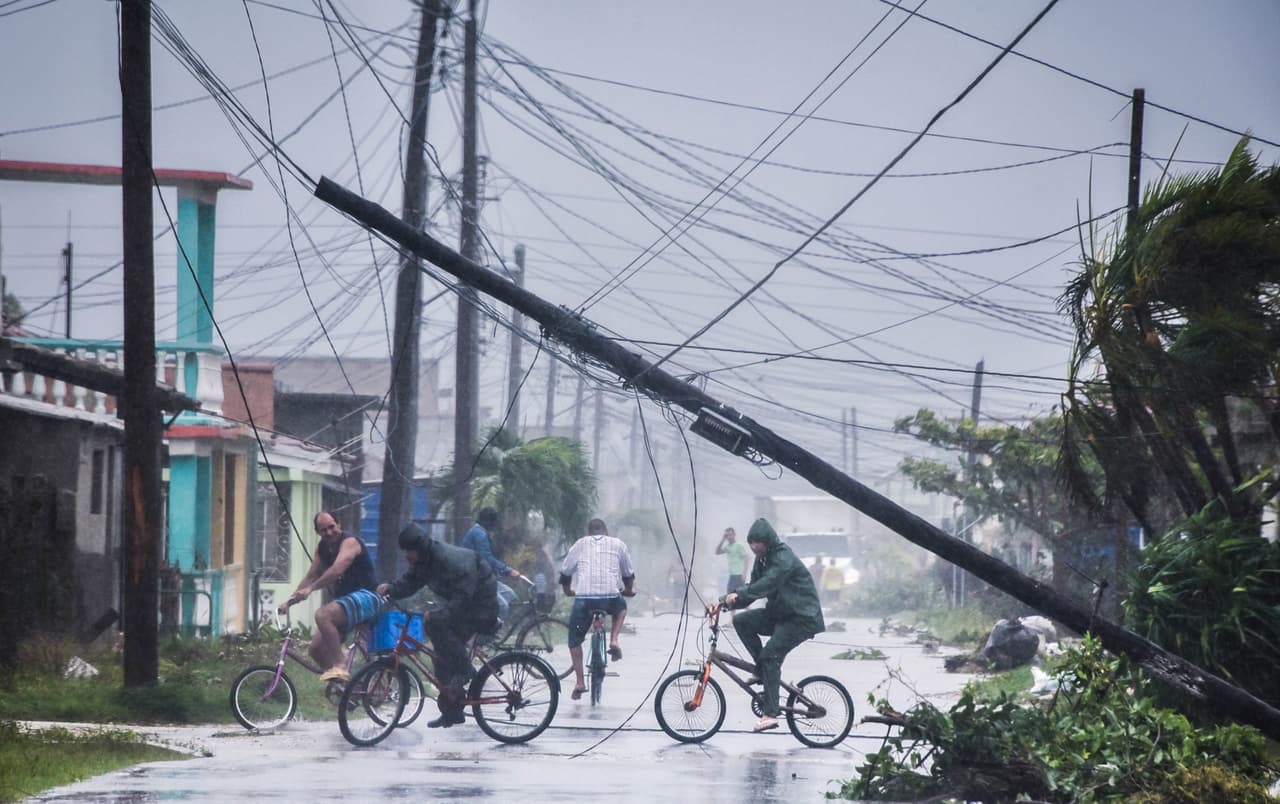 Electric poles were overturned by the fierce winds of Irma in Caibarien. Residents reported widespread power outages and impassable streets.