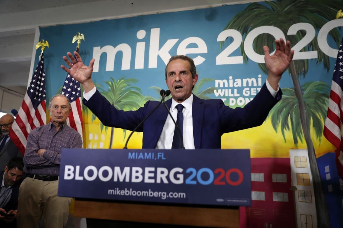 Former Miami Mayor Manny Diaz speaks as he introduces Democratic presidential candidate, former New York City mayor Mike Bloomberg during a stop at one of Mr. Bloombergs campaign offices in the Little Havana neighborhood on March 3, 2020 in Miami, Florida.