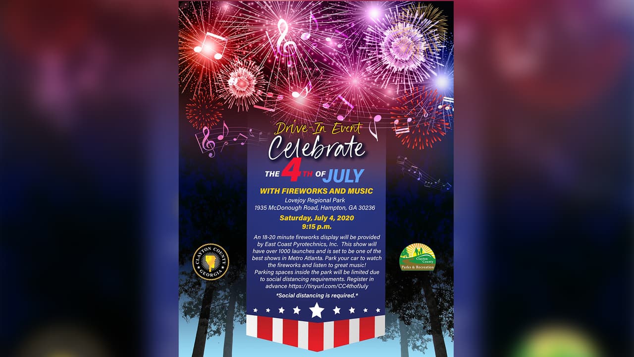 Una exhibición de fuegos artificiales de 18-20 minutos será proporcionada por East Coast Pyrotechnics, Este show tendrá 1000 lanzamientos y está listo para ser uno de los mejores shows en Metro Atlanta.
<br>
<br>Sábado, 4 de julio de 2020, a las 9:15 p.m. en Lovejoy Regional Park, 1935 McDonough Road, Hampton, GA 30236. 
<br>
<br>Los puestos de estacionamiento dentro del parque estarán limitadas debido a los requisitos de distancia social. Regístrate con anticipación en 
<a href="https://l.facebook.com/l.php?u=https%3A%2F%2Ftinyurl.com%2FCC4thofjuly%3Ffbclid%3DIwAR2L6DHw9iJ8q0EJqZXMMI1Rhdzk95uBNvQ-t_TpUuLGs8zdKM3EdDabgyM&h=AT1nSegTKjgC5bHNUBuRO0ESayrPctXgxcmsqhQdjsk_OJK7lxzBAsw6FxOiJ3lwcRba9FmHfmn8A7VlANIiSGK1MyjQlqgzfBEmtJeL_3ZwRuSTOjZf-ULQhX-Zk-vhlfuolLjbgUsm6-2GD7AKUjZoPcIUEtvUVYeWuTUxMVT4Zk2hNv3QENAnQ8Q_5T0julSC69a4LeN0F9Nr_9gcHDHU2gsqwuYcnWgDvs1sy5KeTous_9izEhDV02S1TpNjIP9yVzSm0zot61ah9bYBLpeLF3u9k1B-4msKmuRzs4cIsZG28ffqPy_b3HOa7cKTekthC4sqzwktcs5i8r3uZ5OhYPusEP6YWpqPK0pEowh4f3PGNI-CodhFgU62dtjNFaRkBzBmciiYulQFnKpUk02l1YC6U2Sq_f7WDm9s9IGc1Ct9Us5UK1Bc3YG72GvYzxp-X2dugh8D" target="_blank">https://tinyurl.com/CC4thofjuly</a>
