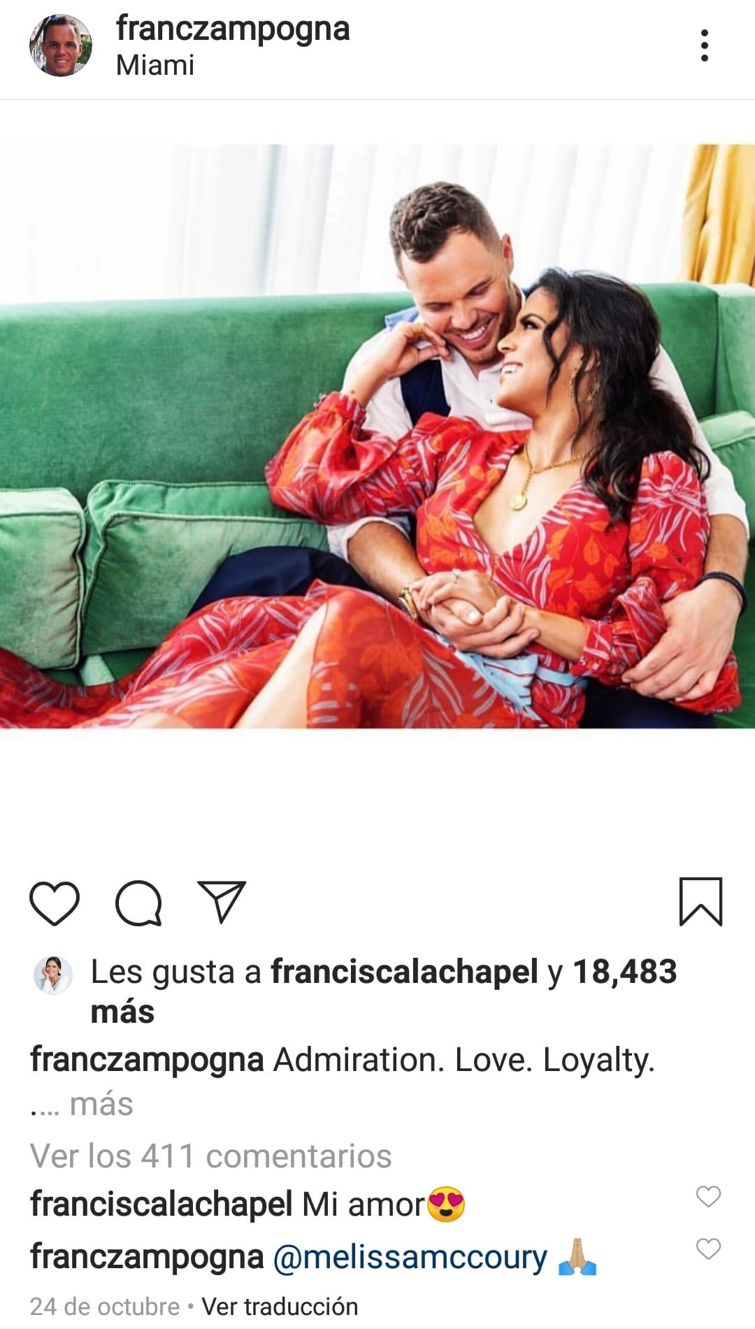 Aunque Francesco suele ser reservado en las plataformas digitales algunas veces ha sorprendido con sus tiernas dedicatorias.