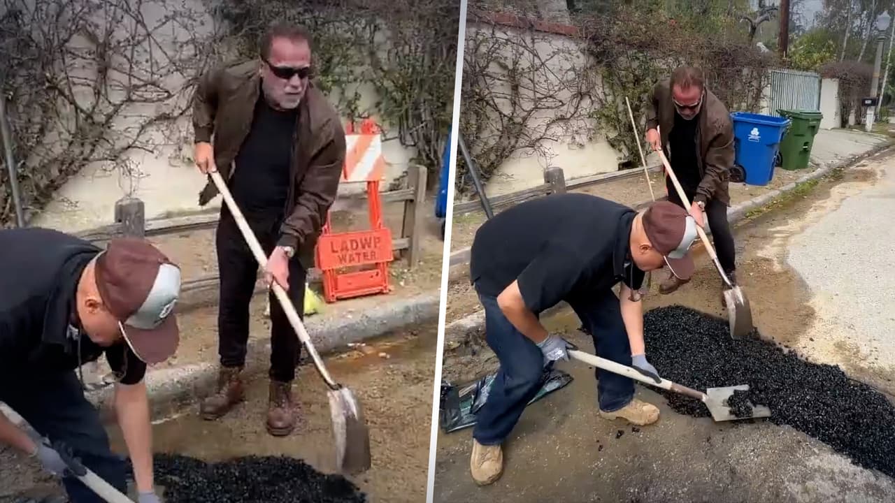 Graban a “Terminator” tapando huecos en una calle de Los Ángeles