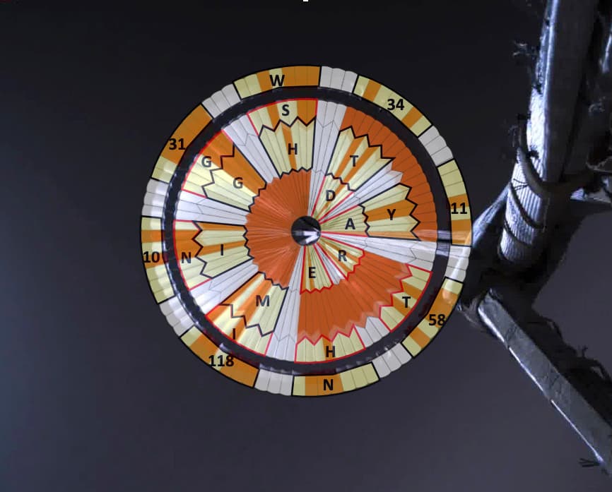 Esta ilustración proporcionada por la 
<a href="https://www.univision.com/temas/nasa">NASA</a> muestra un diagrama agregado sobre el paracaídas desplegado durante el descenso del 
<i>rover</i> 
<a href="https://www.univision.com/noticias/medio-ambiente/las-nuevas-imagenes-compartidas-por-perseverance-desde-marte-galeria-de-fotos-fotos"><b>Mars Perseverance</b></a> mientras se acerca a la superficie de Marte el jueves 18 de febrero de 2021.