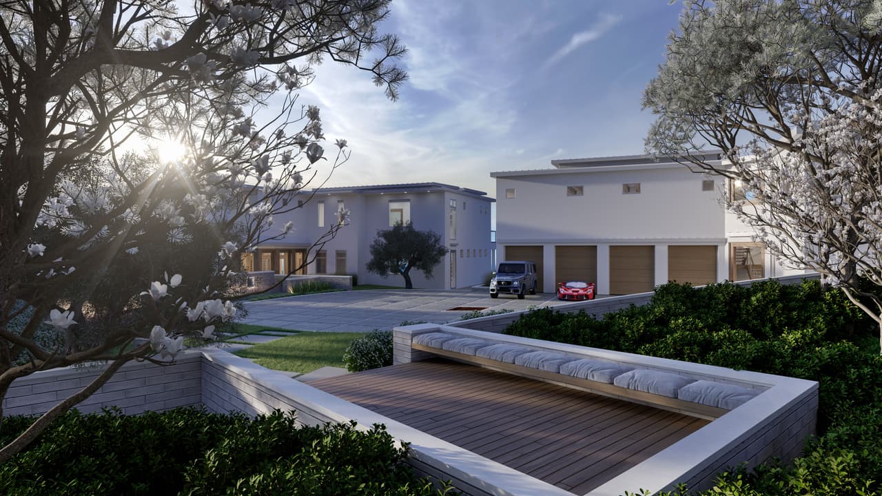 La vía Malibu Crest tiene 400 pies de acceso privado para la vivienda.