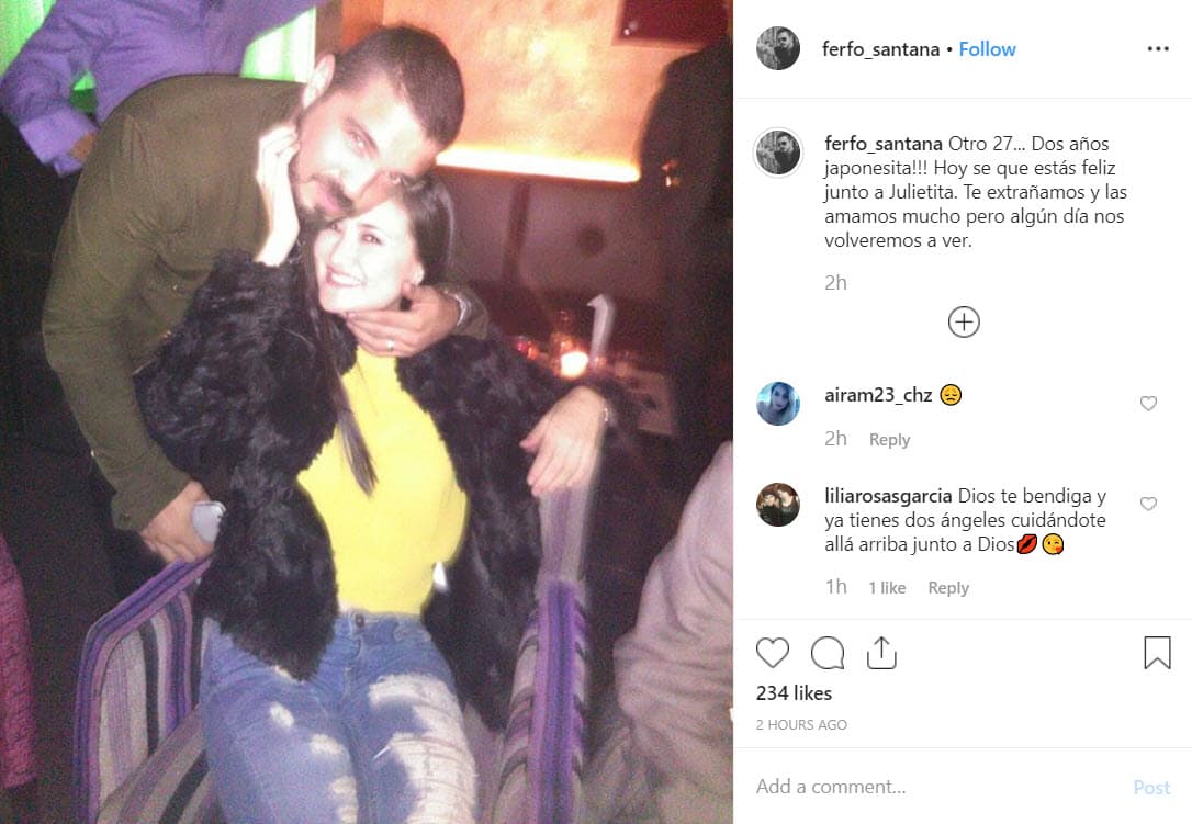 Un día después, el cantante compartió una foto junto a su esposa para recordarla a dos años de su partida: "Otro 27... ¡Dos años japonesita! 
<b><a href="https://www.univision.com/entretenimiento/las-tiernas-palabras-de-hiromi-a-julieta-la-bebe-que-llevaba-en-su-vientre-al-morir-fotos">Hoy sé que estás feliz junto a Julietita</a></b>. Te extrañamos y las amamos mucho, pero algún día nos volveremos a ver".