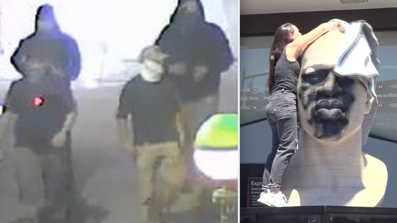 Video muestra a cuatro sospechosos de vandalizar la estatua de George Floyd en Brooklyn