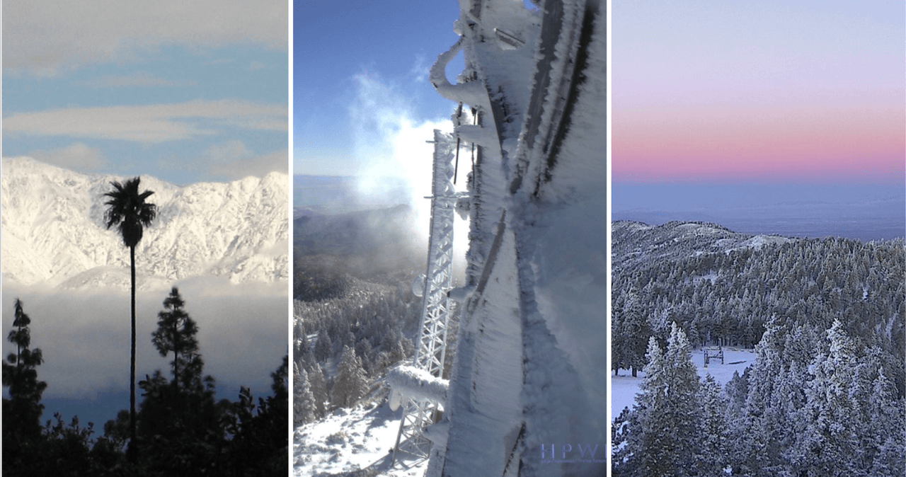 En el sur de California dos tormentas invernales, durante el fin de semana, cubrieron de nieve las monta˜nas que hasta hace solo días estuvieron bajo la amenaza de inendios forestales.