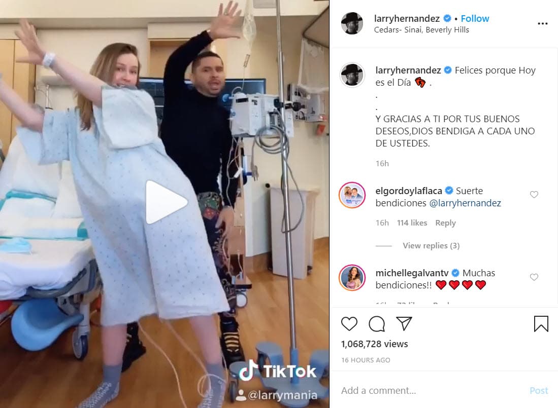 La tarde del pasado viernes Larry publicó un video de Tik Tok en donde se le ve junto a su pareja 
<a href="https://www.univision.com/famosos/parece-un-video-de-tiktok-pero-es-real-kenia-entro-en-labores-de-parto-y-larry-hernandez-la-apoya-bailando-video">bailando en la habitación del hospital</a>. 
<br>