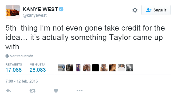 "Quinto. Además yo no puedo tomar crédito por la idea, porque fue Taylor quien aportó con algo de eso..."