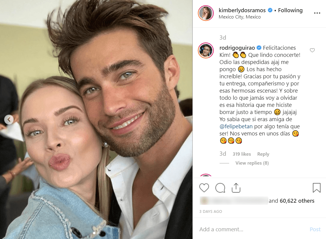 Rodrigo no conocía a Kimberly, pero gracias a que coincidieron en esta producción se hicieron buenos amigos.