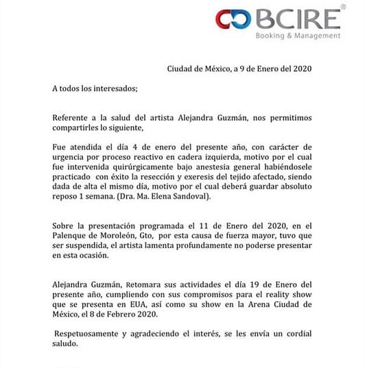 El jueves BCIRE Management, empresa que representa a la roquera,
<b><a href="https://www.instagram.com/p/B7HCKTlBLFQ/?utm_source=ig_embed" target="_blank">informó en redes sociales</a></b> que la cantante fue hospitalizada de emergencia por un "proceso reactivo" en su cadera izquierda y que fue dada de alta el mismo día.
<br>