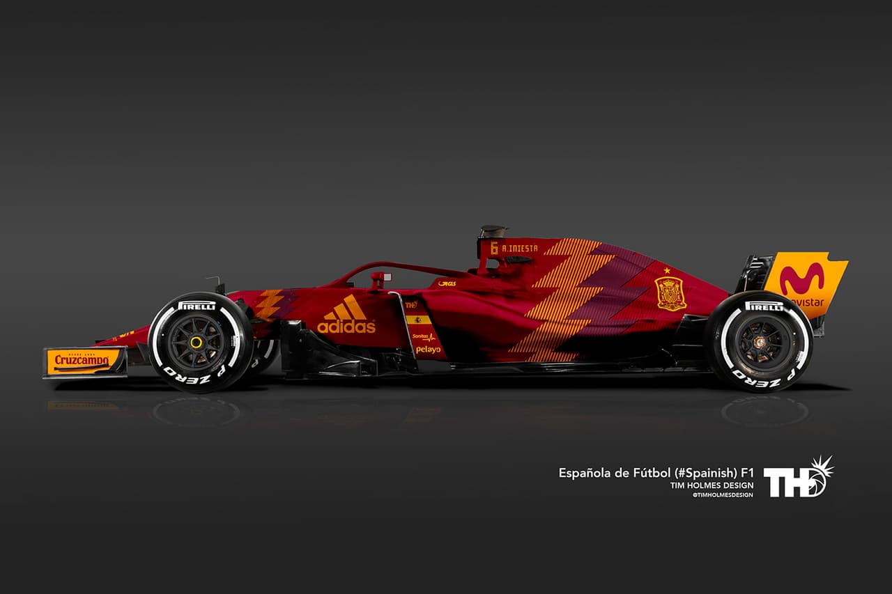 <b>España</b>
<br>Esta selección no falta a la cita mundialista desde 1974. Para celebrarlo, el diseño de Tim Holmes lleva los colores de la bandera española y el escudo del país, no el de la Federación Española de Fútbol.
<br>Jugador: N° 6 Andrés Iniesta (mediocampista)