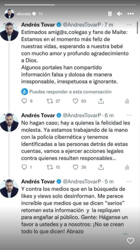 Andrés Tovar desmiente separación de Maite Perroni por una supuesta infidelidad.