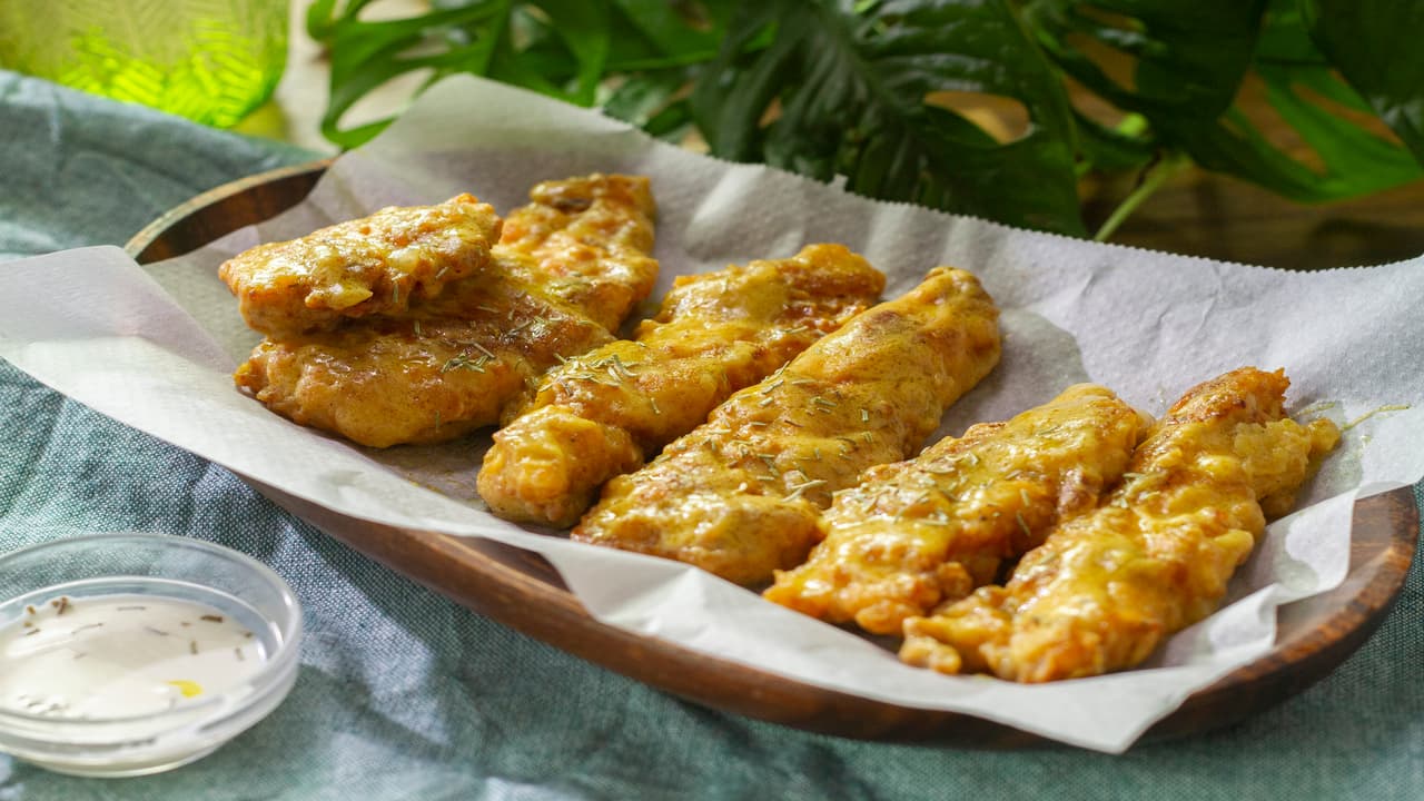 Pollo empanizado a la mostaza y limón