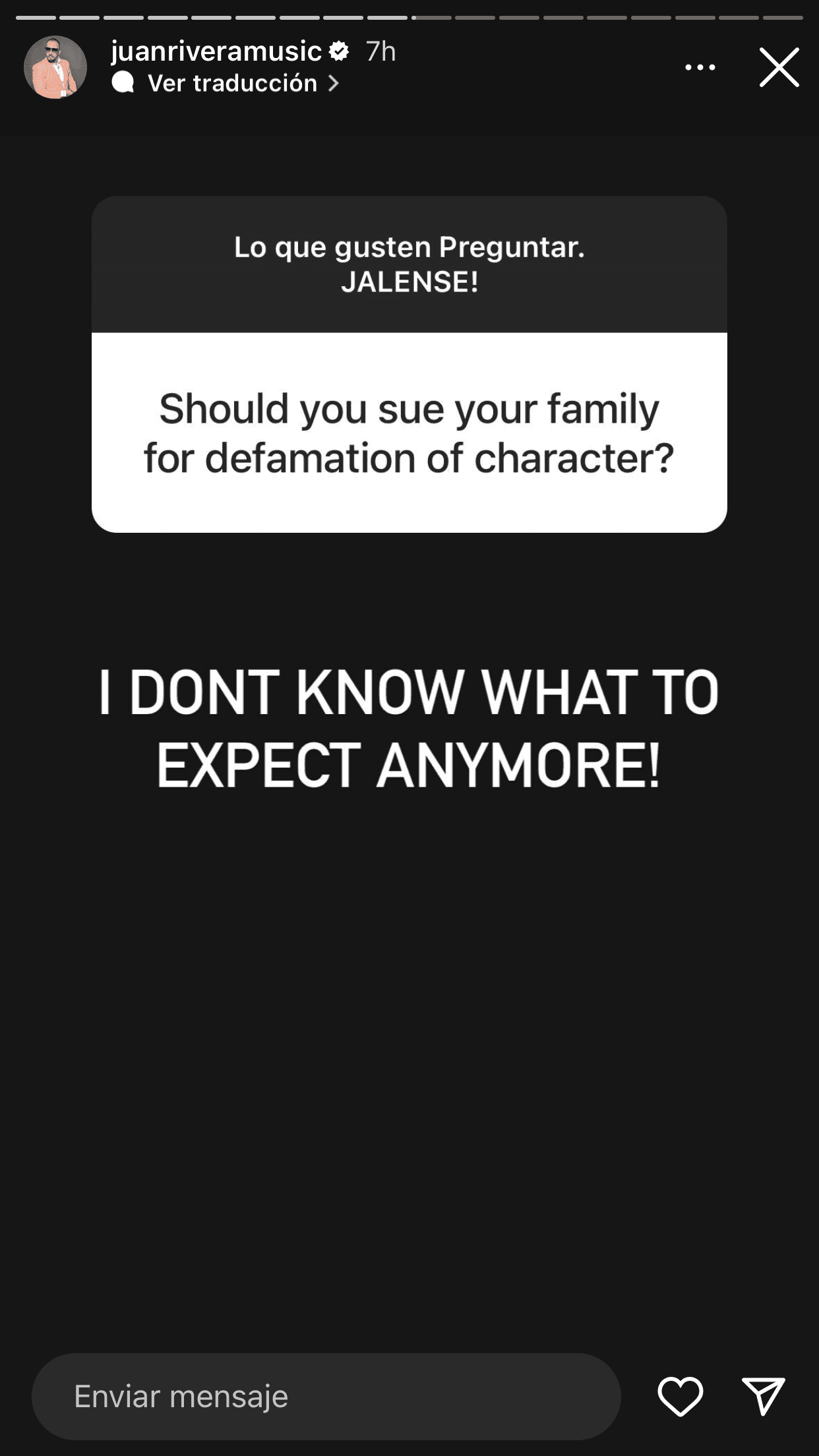 Así respondió Juan Rivera a la pregunta si "debería demandar a su familia por difamación".