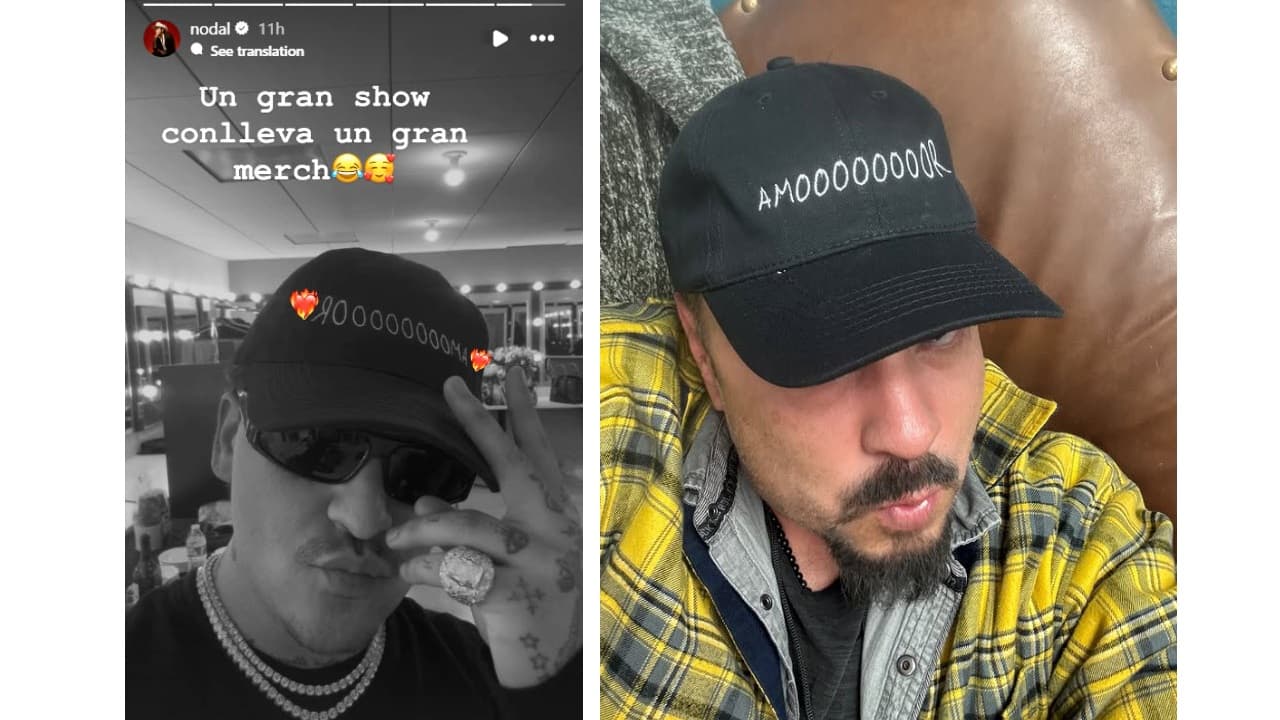 Pepe Aguilar y Christian Nodal posan con una gorra con una frase viral de Ángela Aguilar.