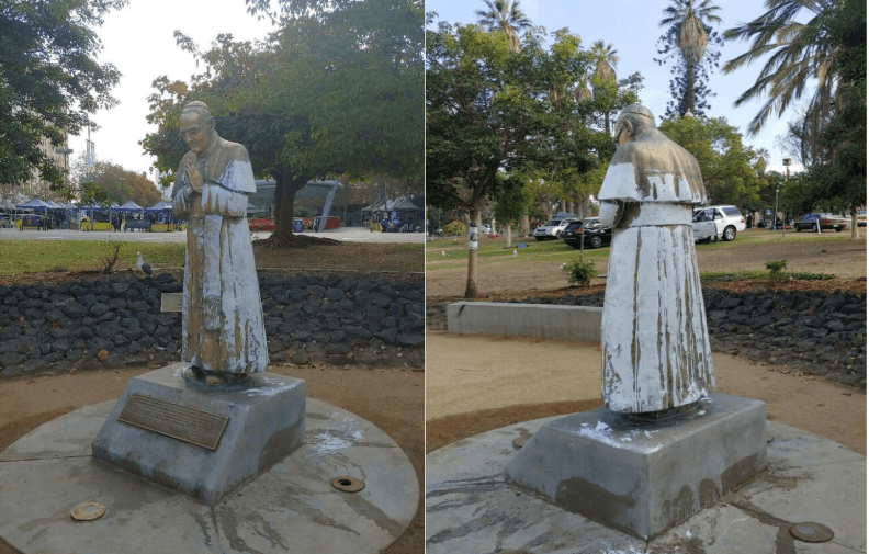 Vandalizan estatua de San Monseñor Romero en popular parque hispano en Los Ángeles